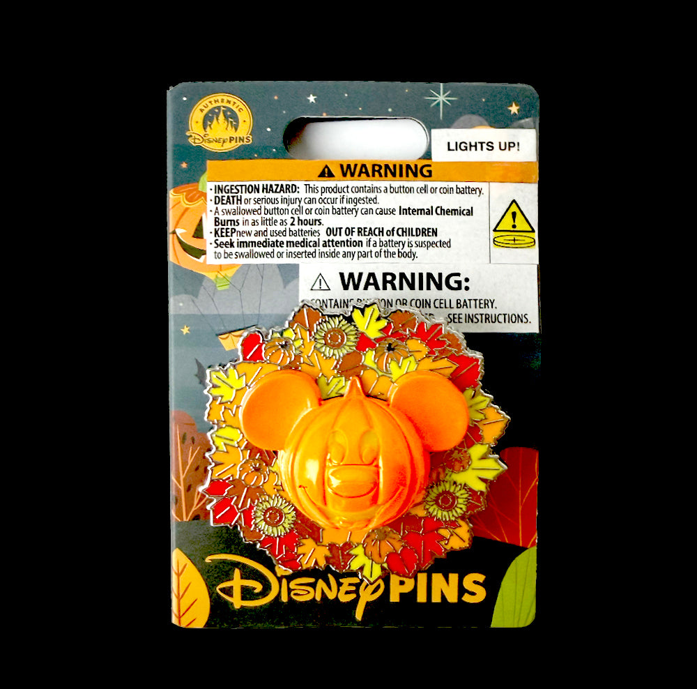 Mickey Mouse Light-Up Pumpkin Wreath Halloween Pin – Disney Parks